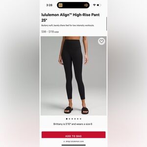Lululemon align high rise 25” leggings black size 6